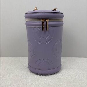 Monat Global Lavender Round Travel Case/Makeup Bag with Gold Zipper and Handle